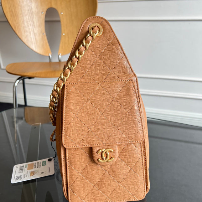 CHANEL 25S HOBO BAG 40 IN CARAMEL BROWN CAVIAR WITH GOLD HARDWARE