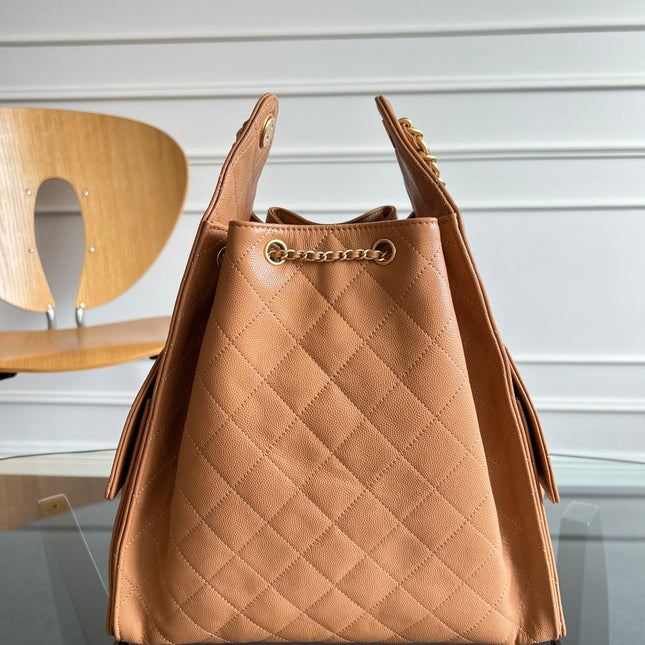 CHANEL 25S HOBO BAG 40 IN CARAMEL BROWN CAVIAR WITH GOLD HARDWARE