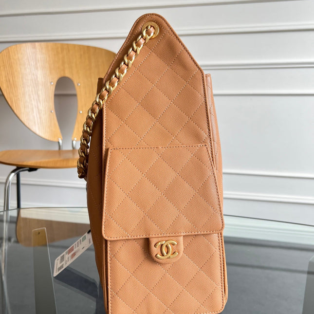 CHANEL 25S HOBO BAG 40 IN CARAMEL BROWN CAVIAR WITH GOLD HARDWARE