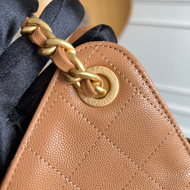 CHANEL 25S HOBO BAG 30 IN CARAMEL BROWN CAVIAR WITH GOLD HARDWARE