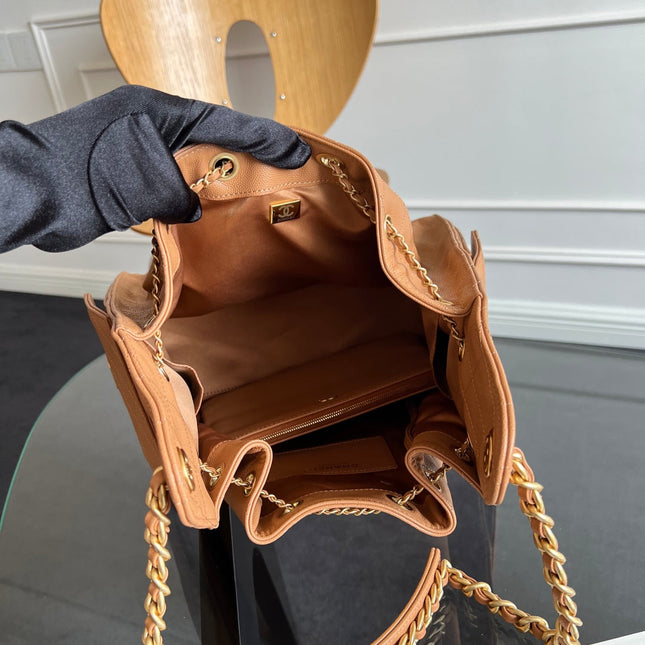 CHANEL 25S HOBO BAG 30 IN CARAMEL BROWN CAVIAR WITH GOLD HARDWARE