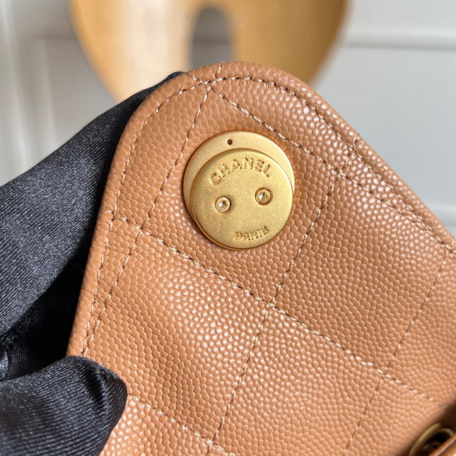 CHANEL 25S HOBO BAG 30 IN CARAMEL BROWN CAVIAR WITH GOLD HARDWARE