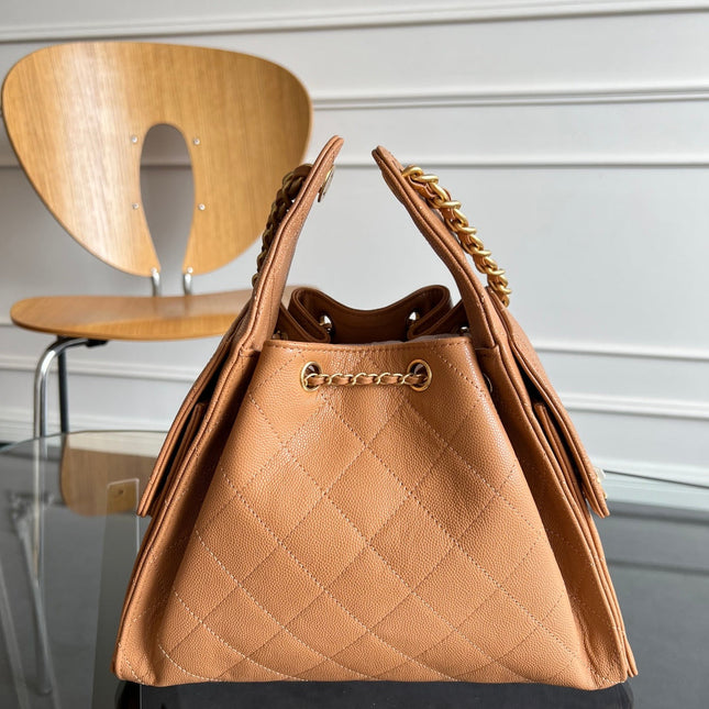CHANEL 25S HOBO BAG 30 IN CARAMEL BROWN CAVIAR WITH GOLD HARDWARE