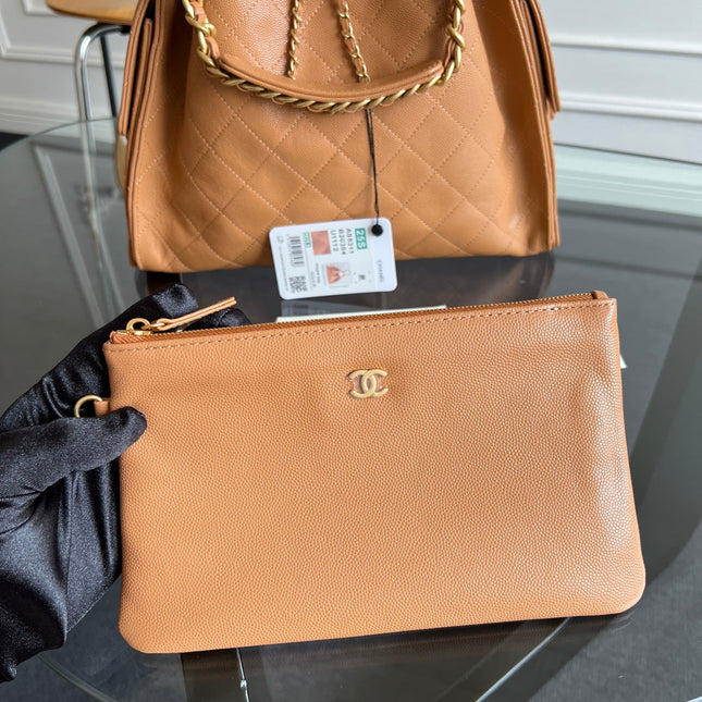 CHANEL 25S HOBO BAG 40 IN CARAMEL BROWN CAVIAR WITH GOLD HARDWARE