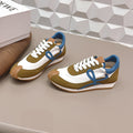 LOEWE 26S FLOW RUNNER SNEAKER IN OLIVE BROWN AND WHITE SUEDE AND BLUE CALFSKIN
