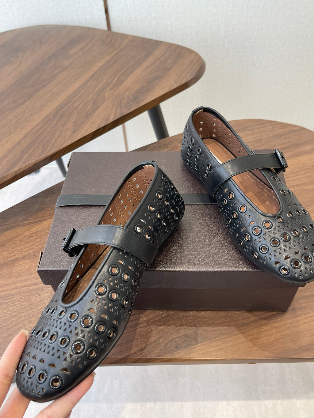 ALAIA 26S MARY JANE FLATS IN BLACK LAMBSKIN