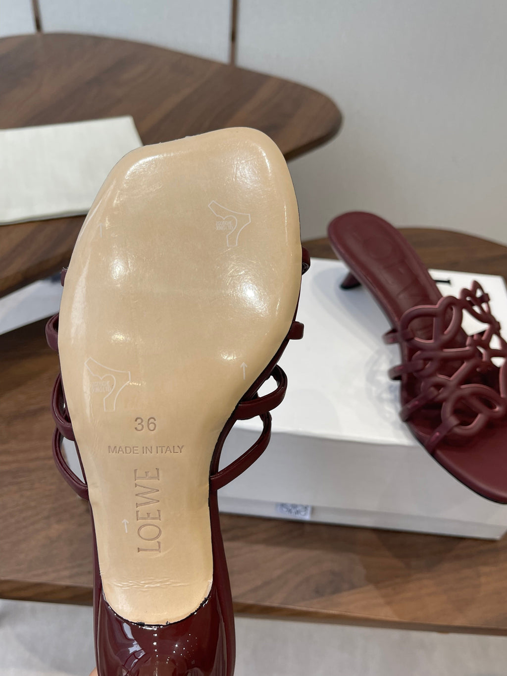 LOEWE 26S HIGH HEEL SANDALS IN WINE RED CALFSKIN