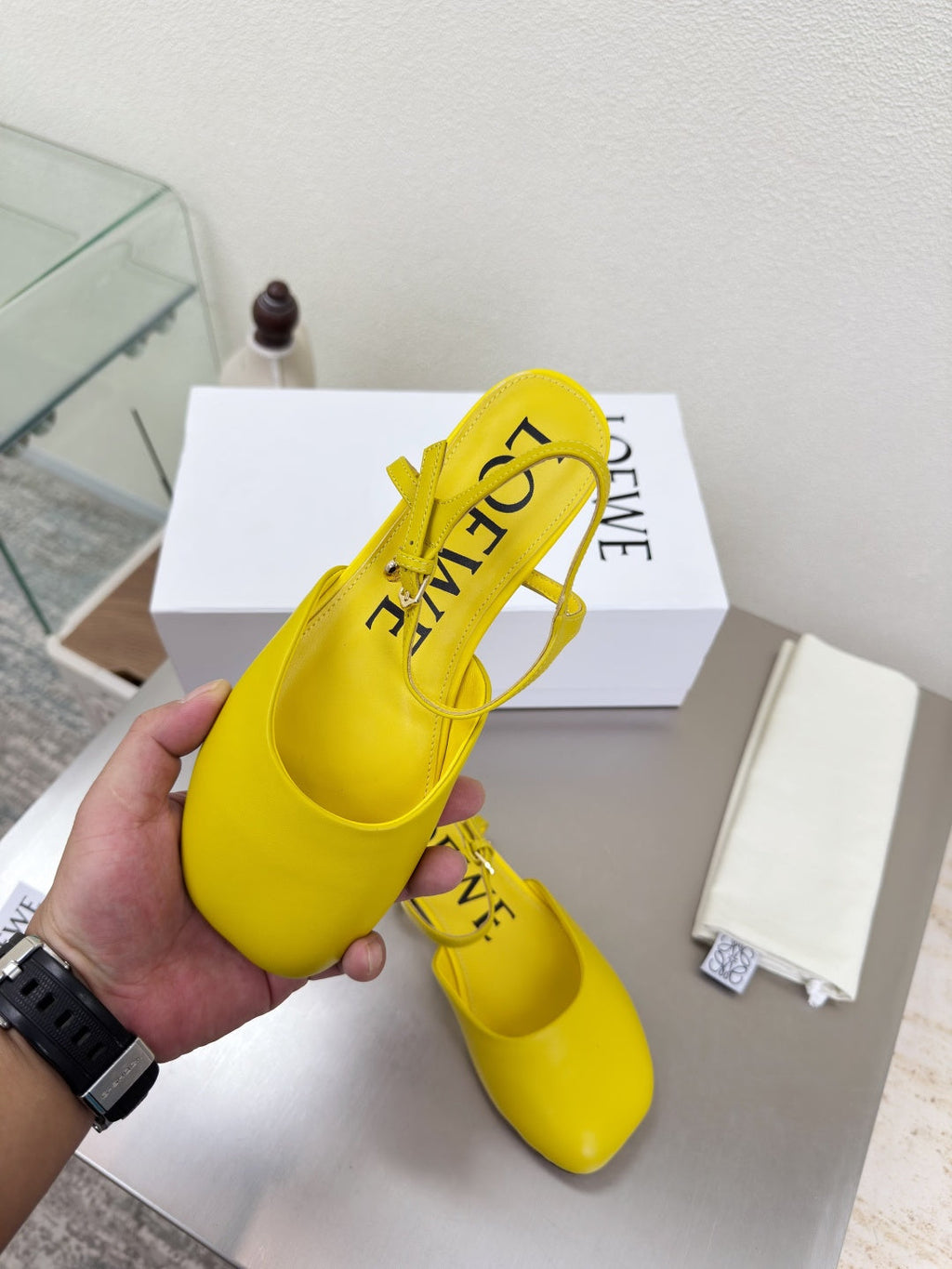 LOEWE 26S SLINGBACK FLAT PUMPS IN YELLOW CALFSKIN