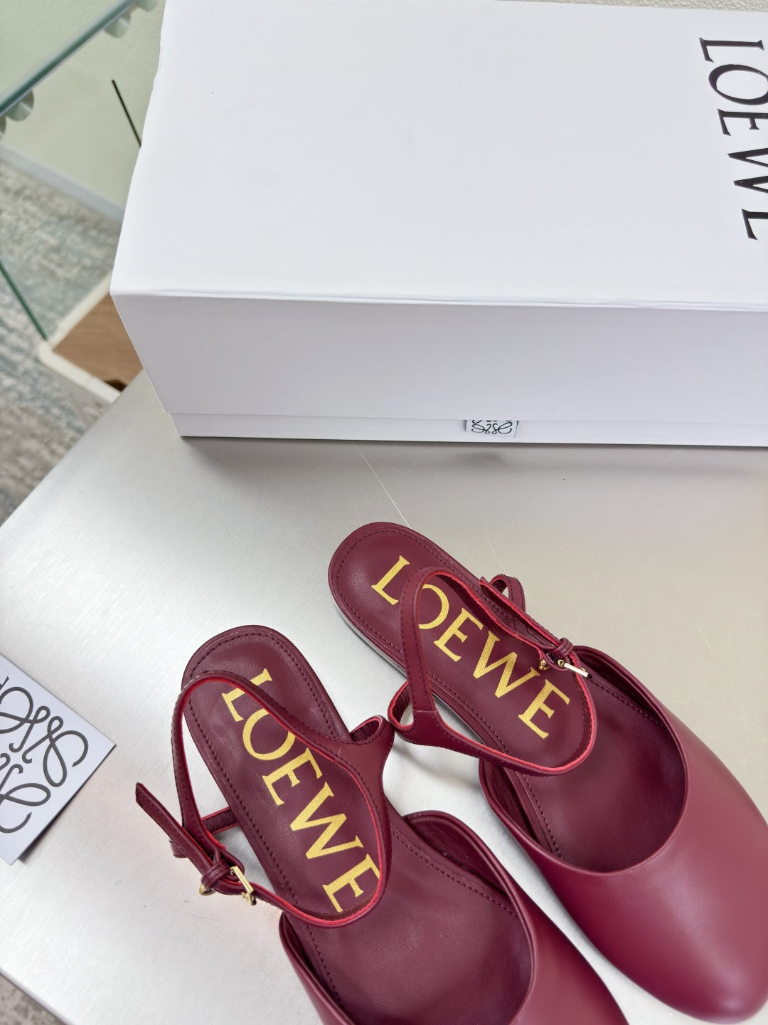 LOEWE 26S SLINGBACK FLAT PUMPS IN BURGUNDY RED CALFSKIN
