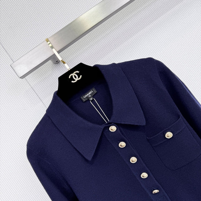 CHANEL 25S LONG-SLEEVE KNIT POLO SHIRT 589