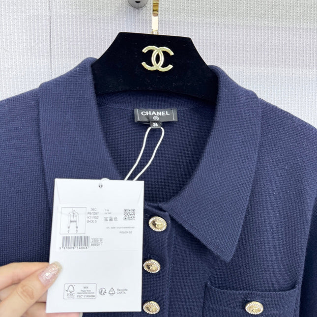 CHANEL 25S LONG-SLEEVE KNIT POLO SHIRT 589
