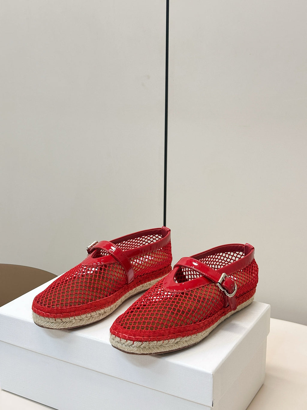 ALAIA 26S ESPADRILLES IN RED SOFT PATENT LEATHER AND MESH
