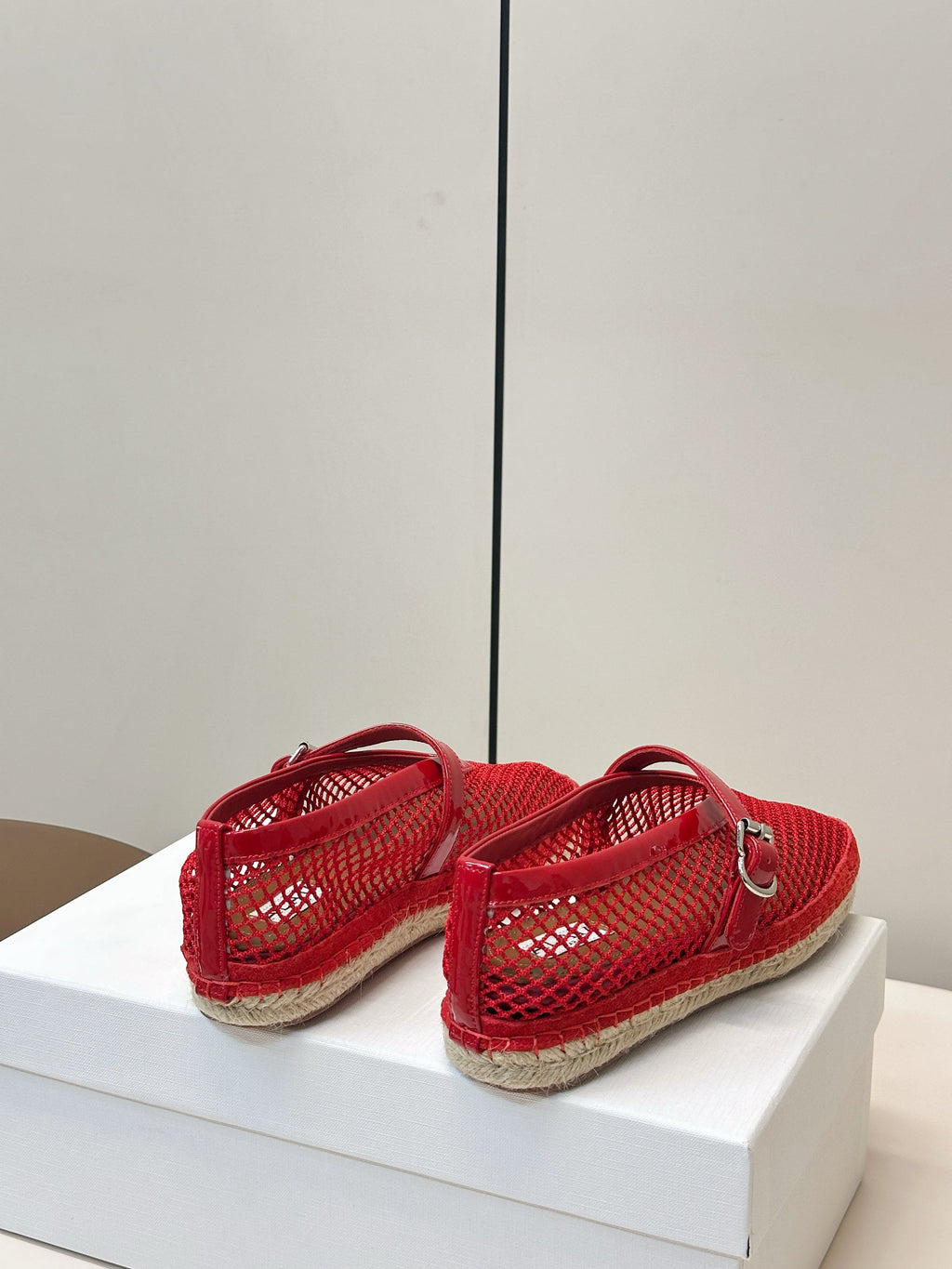 ALAIA 26S ESPADRILLES IN RED SOFT PATENT LEATHER AND MESH