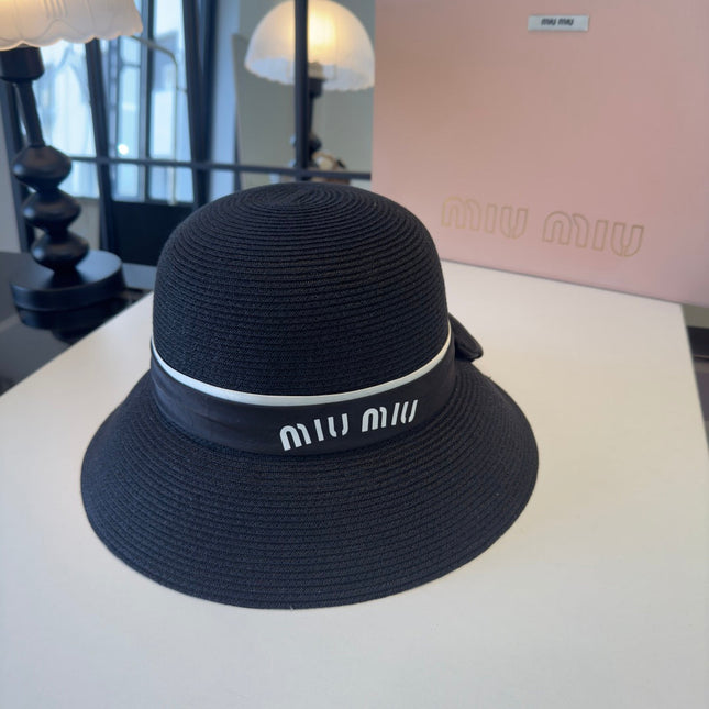 MIUMIU BLACK STRAW BUCKET HAT STYLE 51