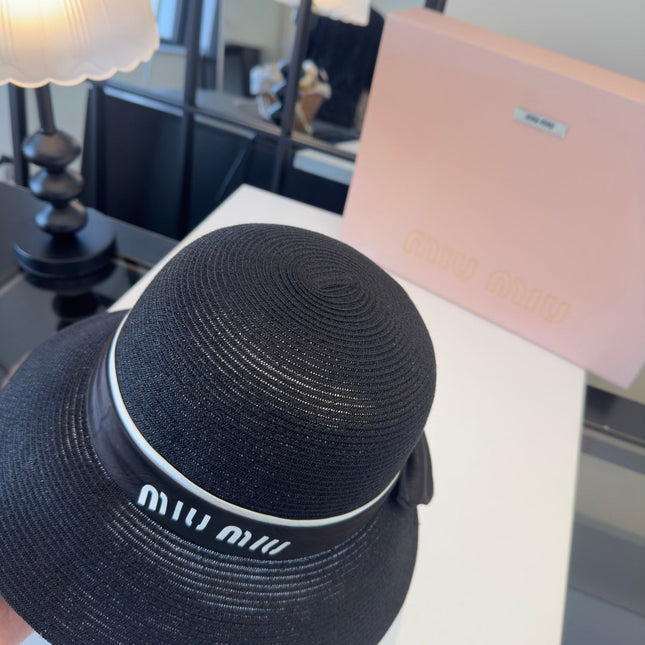 MIUMIU BLACK STRAW BUCKET HAT STYLE 51