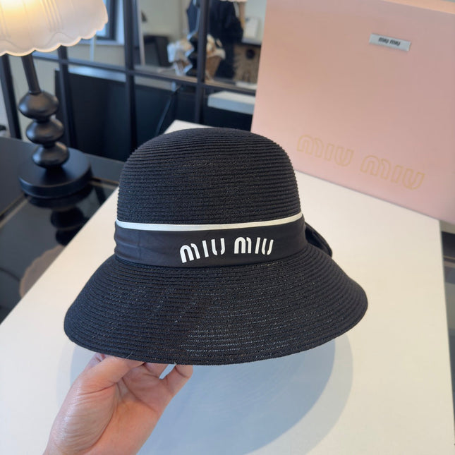 MIUMIU BLACK STRAW BUCKET HAT STYLE 51
