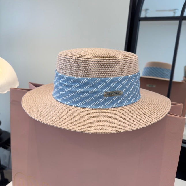 MIUMIU FLAT-BRIM STRAW HAT STYLE 42