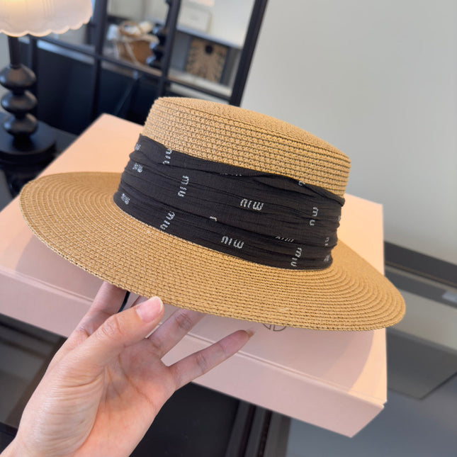 MIUMIU FLAT-BRIM STRAW HAT STYLE 11