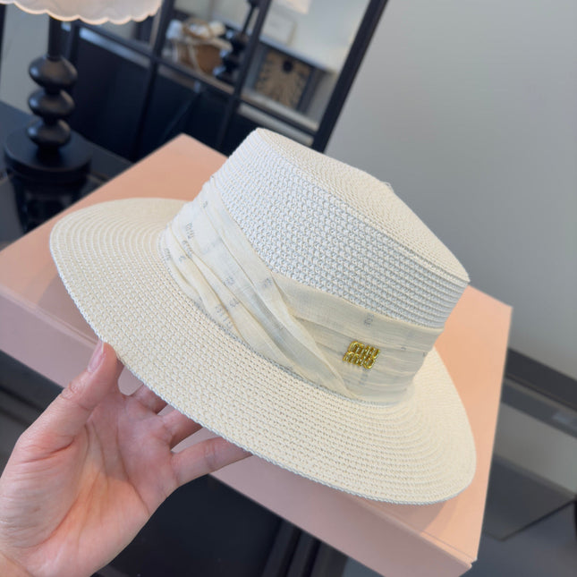 MIUMIU FLAT-BRIM STRAW HAT STYLE 10