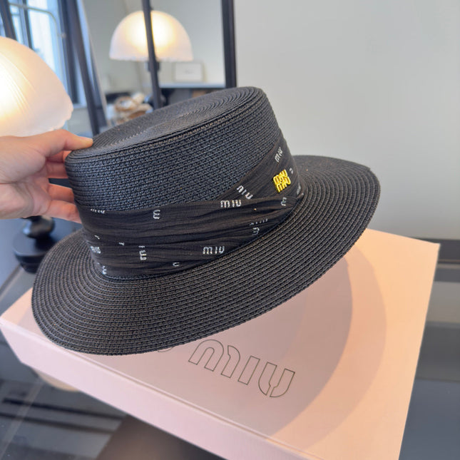 MIUMIU FLAT-BRIM STRAW HAT STYLE 9