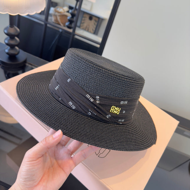 MIUMIU FLAT-BRIM STRAW HAT STYLE 9