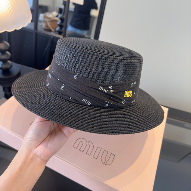 MIUMIU FLAT-BRIM STRAW HAT STYLE 9