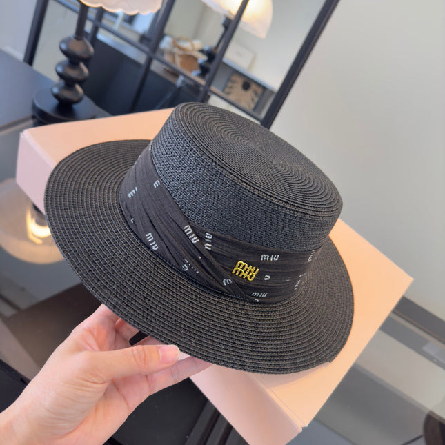 MIUMIU FLAT-BRIM STRAW HAT STYLE 9