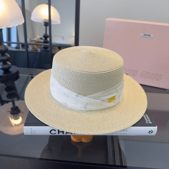 MIUMIU FLAT-BRIM STRAW HAT STYLE 8