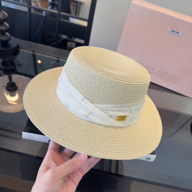 MIUMIU FLAT-BRIM STRAW HAT STYLE 8
