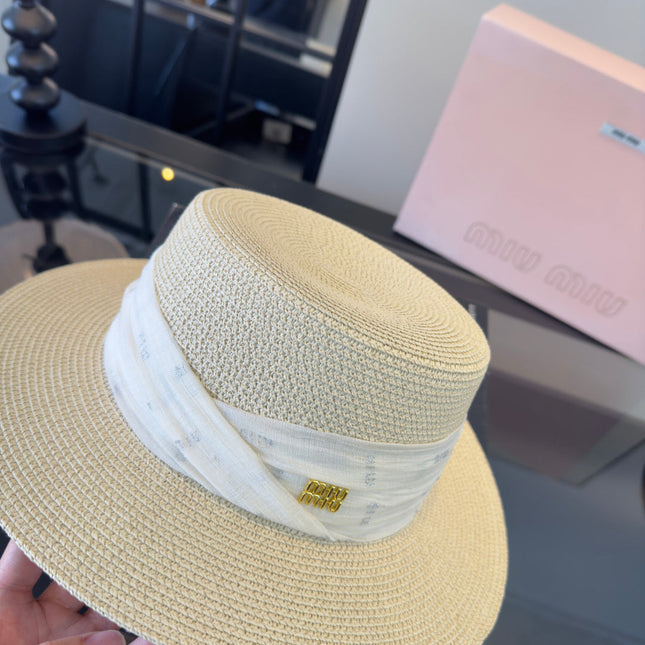 MIUMIU FLAT-BRIM STRAW HAT STYLE 8