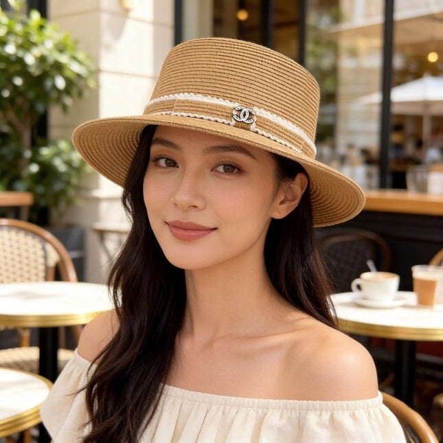 CHANEL 26S FLAT-BRIM STRAW HAT 338060