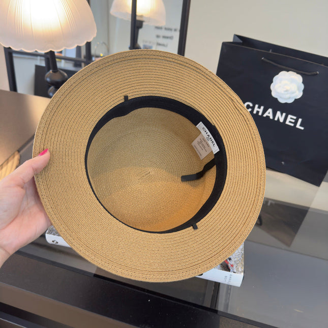CHANEL 26S FLAT-BRIM STRAW HAT 338060