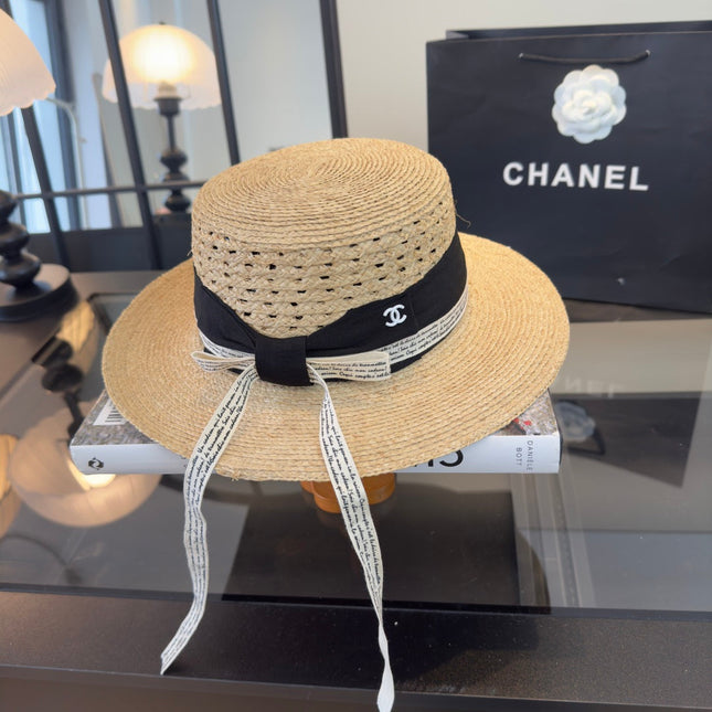 CHANEL 26S FLAT-BRIM STRAW HAT 338061