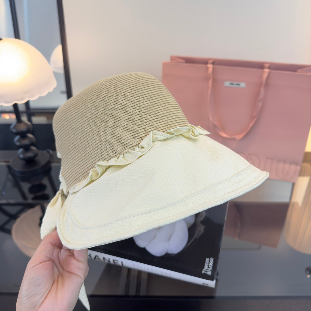 MIUMIU 26S STRAW HAT WITH RUFFLED FABRIC BRIM 340410