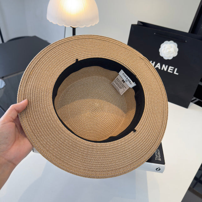 CHANEL 26S RIBBON-EMBELLISHED STRAW BOATER HAT 335892