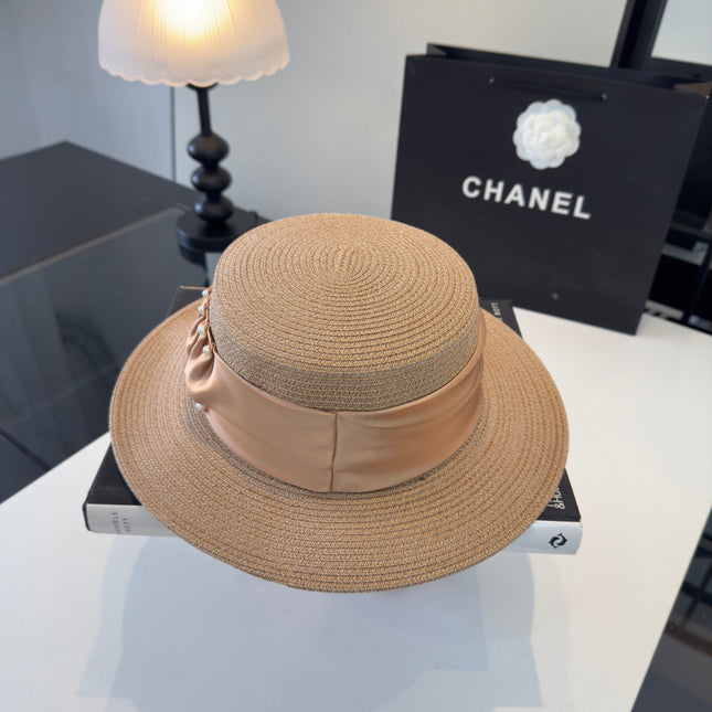 CHANEL 26S RIBBON-EMBELLISHED STRAW BOATER HAT 335892