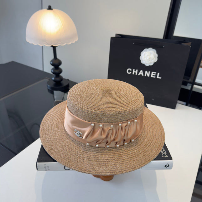CHANEL 26S RIBBON-EMBELLISHED STRAW BOATER HAT 335892