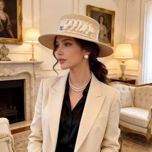 CHANEL 26S RIBBON-EMBELLISHED STRAW BOATER HAT 335893