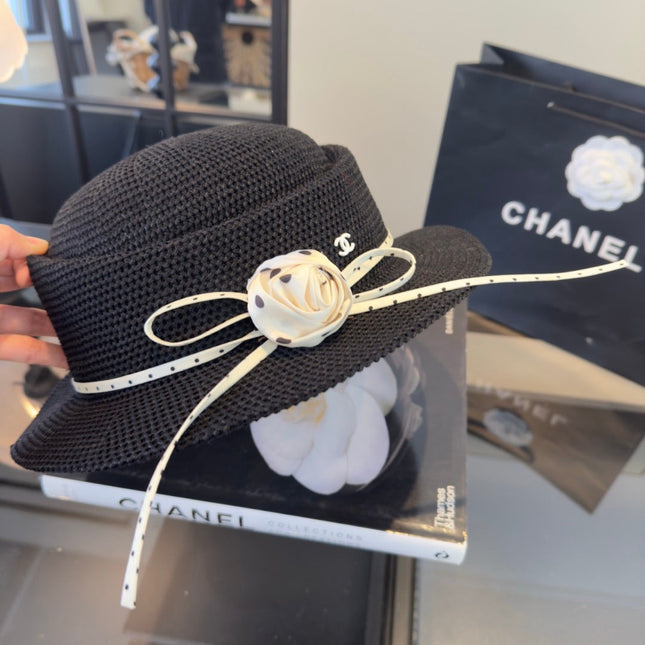 CHANEL 26S BOATER HAT WITH WHITE BOW 338035