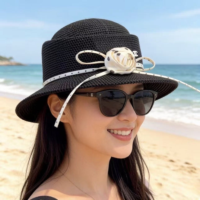 CHANEL 26S BOATER HAT WITH WHITE BOW 338035