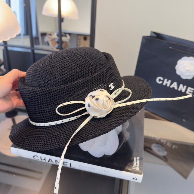 CHANEL 26S BOATER HAT WITH WHITE BOW 338035