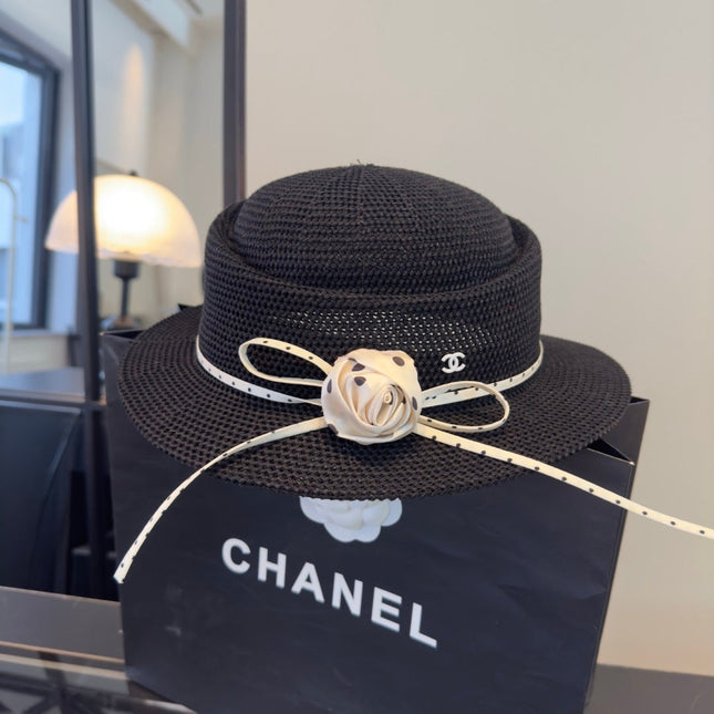 CHANEL 26S BOATER HAT WITH WHITE BOW 338035