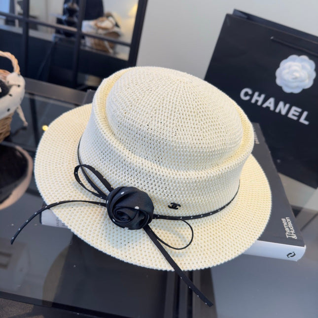 CHANEL 26S BOATER HAT WITH BLACK BOW 338036