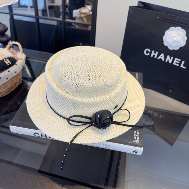 CHANEL 26S BOATER HAT WITH BLACK BOW 338036