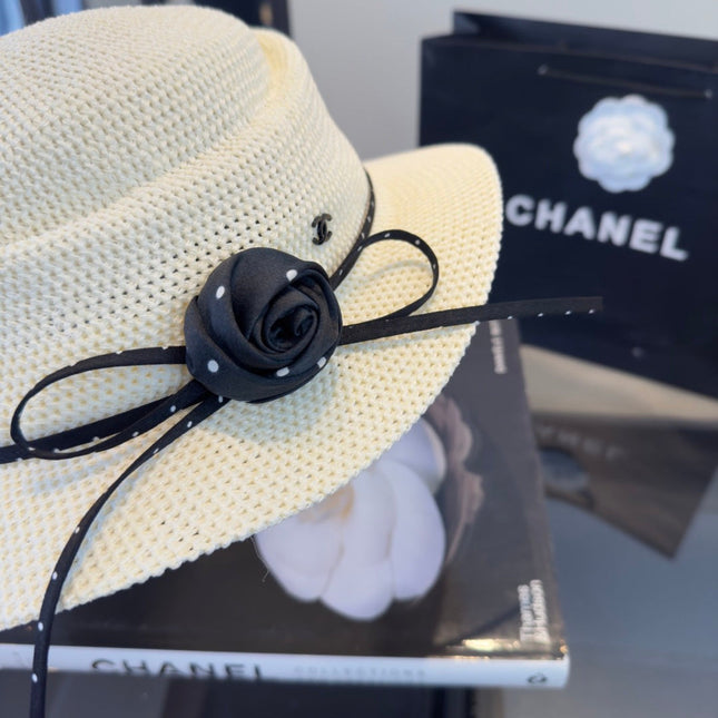 CHANEL 26S BOATER HAT WITH BLACK BOW 338036