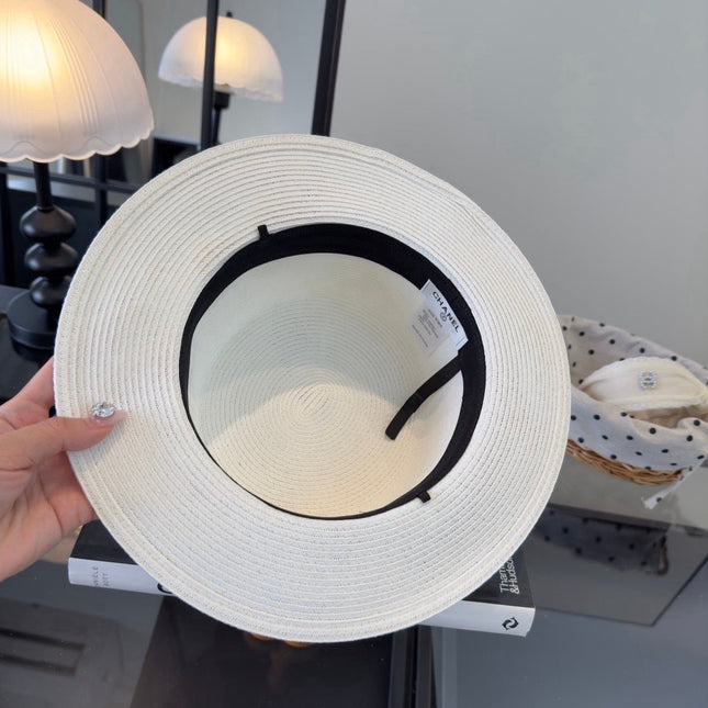 CHANEL 26S BOATER HAT FLORAL EMBELLISHMENT 338038