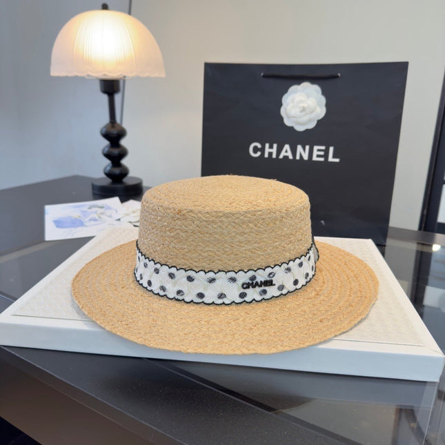 CHANEL 26S FLAT-BRIM STRAW HAT 338047
