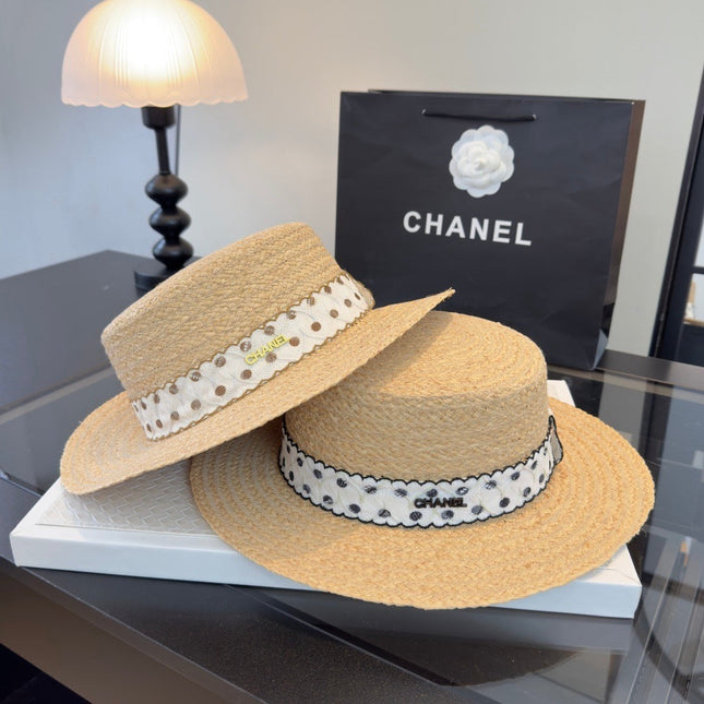 CHANEL 26S FLAT-BRIM STRAW HAT 338047