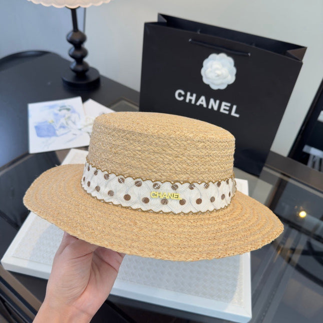 CHANEL 26S FLAT-BRIM STRAW HAT 338048