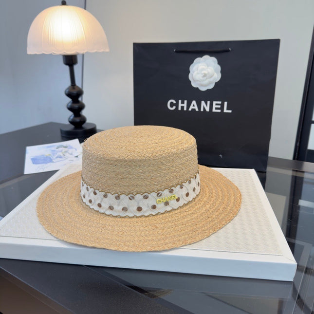 CHANEL 26S FLAT-BRIM STRAW HAT 338048